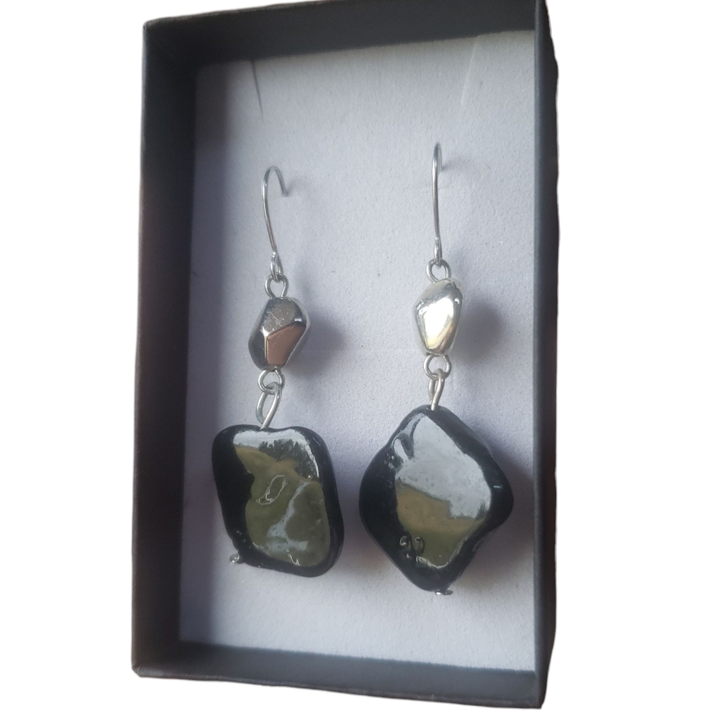 Elegant Silver and Black Dangle Earrings